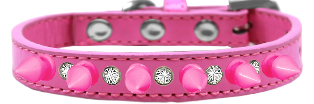 Crystal and Bright Pink Spikes Dog Collar Bright Pink Size 12